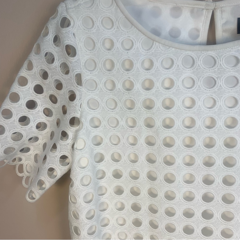 Tahari Circle Eyelet White Lace Shift Dress - Picture 4 of 15